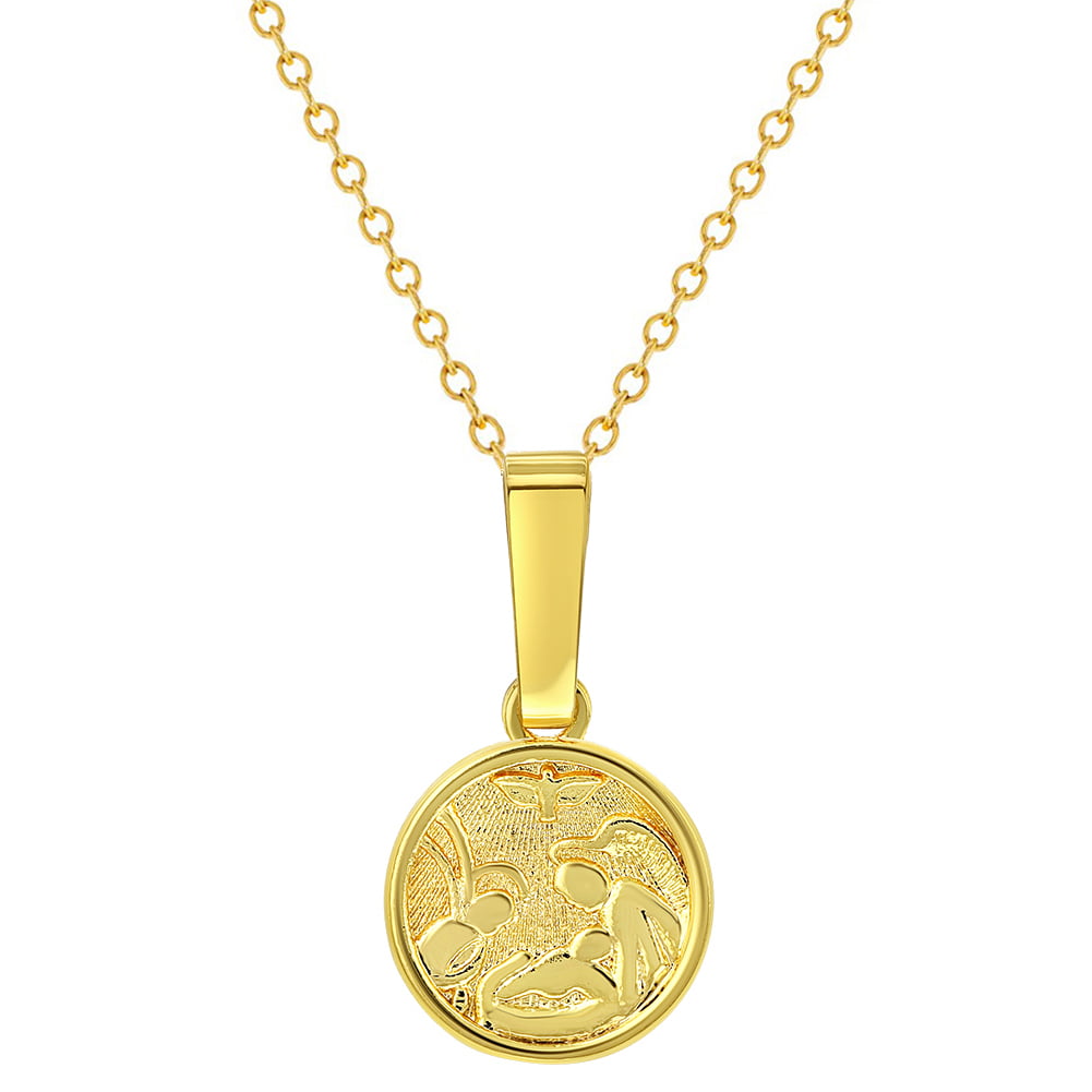 18k Gold Plated Guardian Angel Medal Necklace Newborn Baby Infant Birth ...