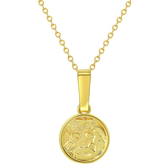 Gold Plated Religious Guardian Angel Medal Necklace for Babies & Young Girls 16"