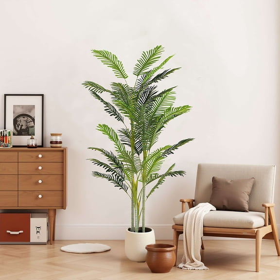 Christopher Knight Home 78.5" Artificial Palm Tree in Black Plastic Pot, Pre-Potted Faux Greenery Tree for Home Decor (Set of 2)