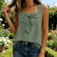 thumbnail image 7 of Kilaqueen Womens Bow Tie Front Tank Tops Summer Dressy Solid Color Square Neck Sleeveless Tunic Blouses Lightweight Loose Fit Casual Going Out Cami Gauze Shirts, 7 of 7