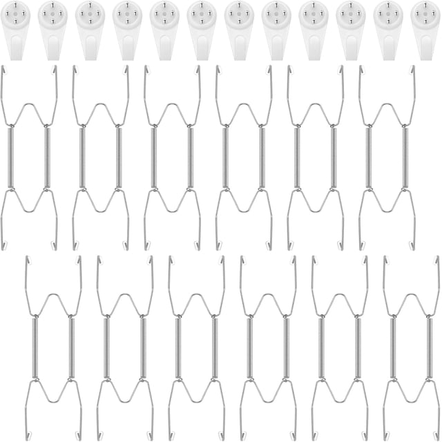 12 Pieces Plate Hangers for Wall Stainless Steel Wire Invisible Heavy Duty Plate Hangers Display Holders with 12 Pieces Hooks for Wall Decorative(6 Inch,Silver) Silver 6 Inch