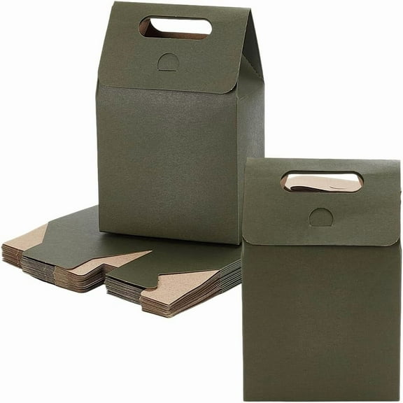 20 Pcs Paper Gift Bags Kraft Bags Tote Bags with Handle Hole Shopping Bags Reusable Bags Dark Olive Green