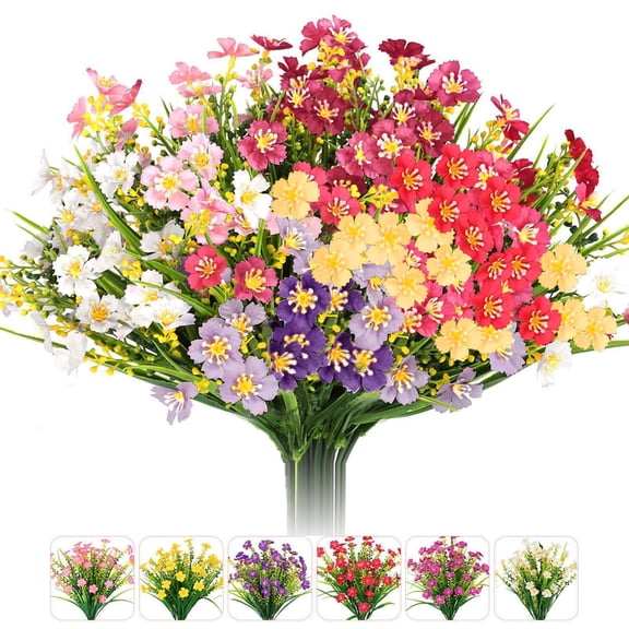 12 Bunds Outdoor Artificial Cherry Blossom Flowers, Faux Spring Silk Plants for Home Garden, Porch & Window Box Decor – No Fade Fake Plastic Flowers (Mixed Colors)