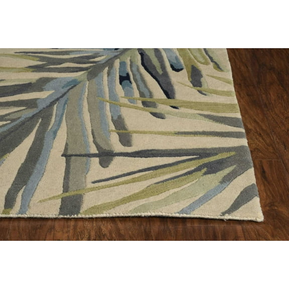 10' Ivory Blue Hand Tufted Tropical Palms Indoor Runner Rug