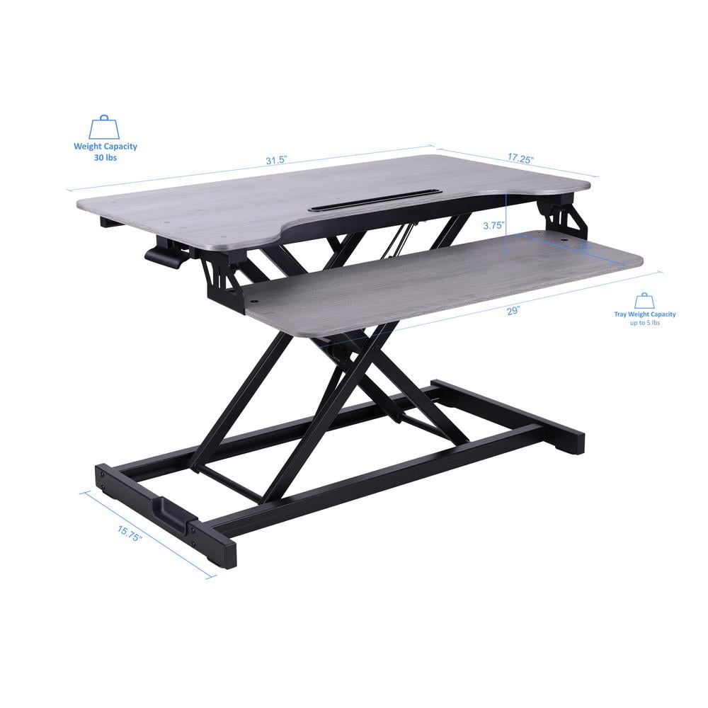Rocelco Standing Desk Converter w/Dual Monitor Arm 31.5 in w/Tablet Holder Gray