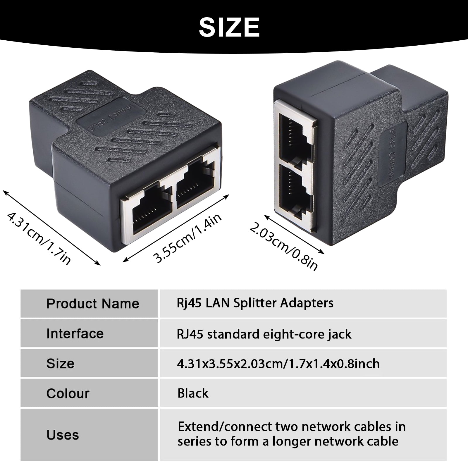 RJ45 Ethernet Splitter Cable, TSV 1 to 2 LAN Male to Female Network Adapter  Fit for Cat5, Cat5e, Cat6, Cat7 Ethernet Socket Connector