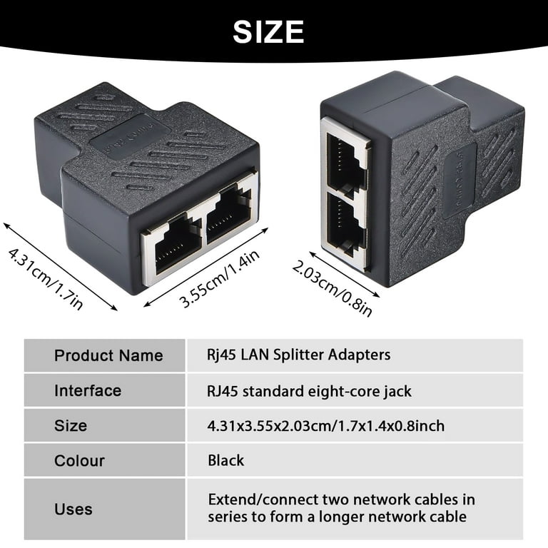 RJ45 Splitter Adapter 1 to 2 Way Ethernet Connector Double Ports Parallel  Wiring Coupler Connector for Cat 6/Cat 5/Cat 5e