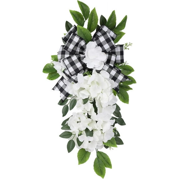 Easter Artificial Teardrop Swag Wreath - Spring Summer Artificial Hydrangea Wreath for Front Door, Wall, Window Home Decor, Easter St. Patrick's Day Theme Party Home Decor