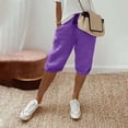 thumbnail image 2 of HKYNLAG Bermuda Shorts for Women Knee Length Plus Size Cotton Linen Shorts Elastic Waist Drawstring Shorts Summer Capris Pants with Pockets Purple 3XL, 2 of 7