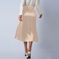 thumbnail image 4 of Satin High Waisted Midi Skirt with Side Slit for Women, Drapey Solid Color Elegant Skirt, 4 of 7