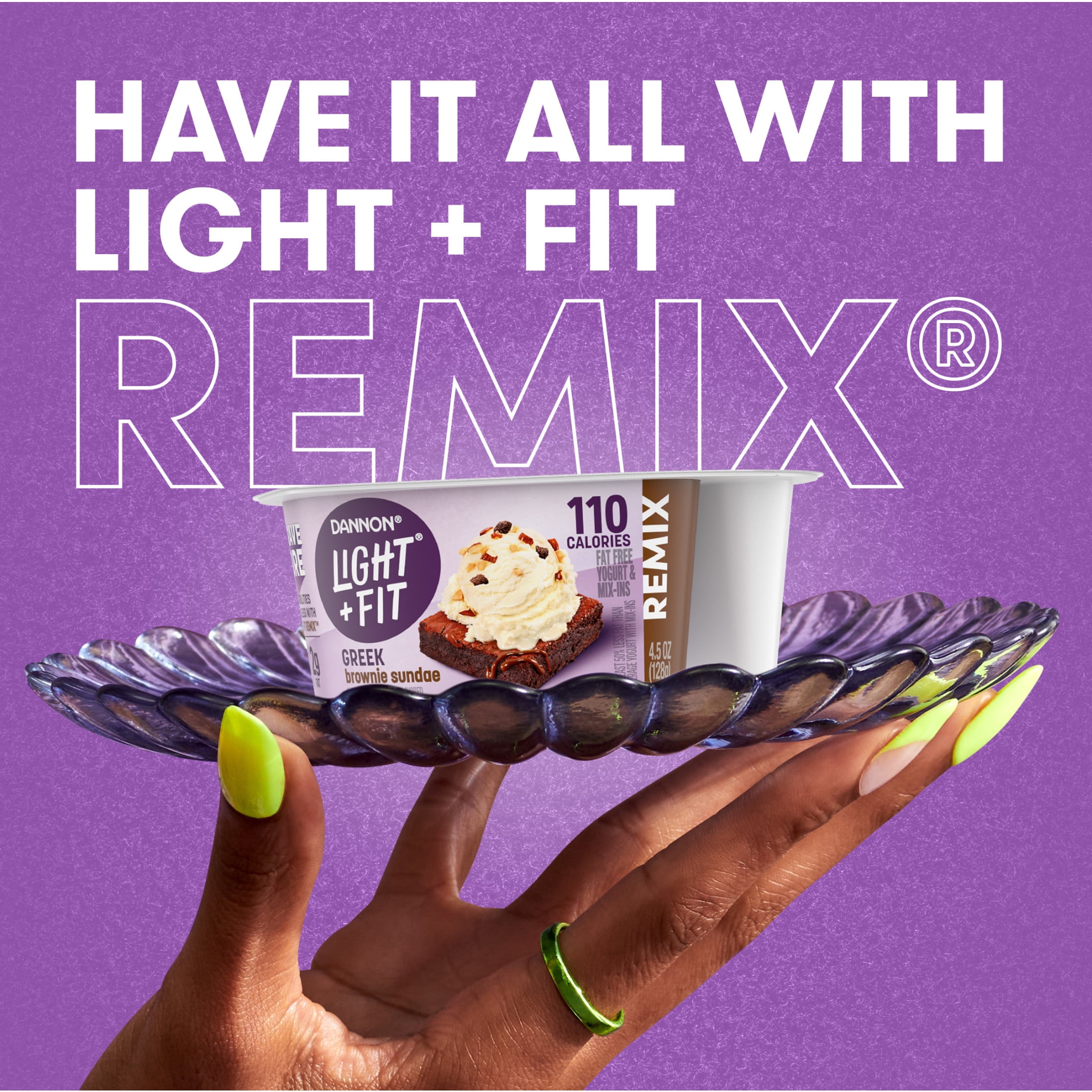 Dannon Light + Fit REMIX Brownie Sundae Vanilla Fat Free Greek Yogurt Cups with Mix-Ins, 4.5 oz