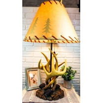 Ebros 26"H Rustic Vintage Design 3 Entwined Antlers And Pine Cones Table Lamp