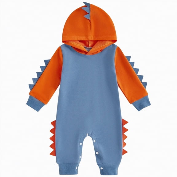 UngA Newborn Baby Boy Fall Clothes Long Sleeve Rompers Hoodies Dinosaur Cartoon Infant Toddler Onesie Jumpsuit Winter Outfits (Blue,6-12 Months)