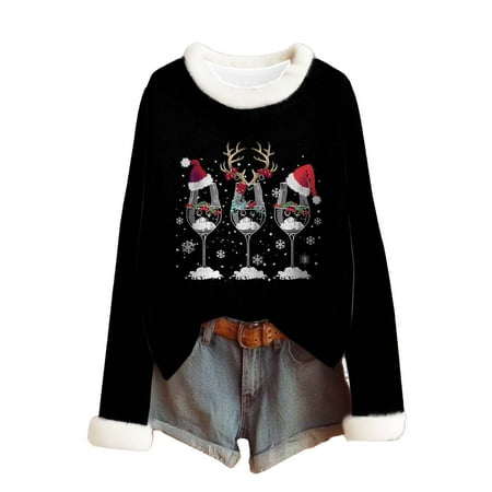 yardsong 2025 Ugly Women Holiday Pullover - Boat Neck Long Sleeve Imitation Knit Christmas Xmas Sweatshirt Black M