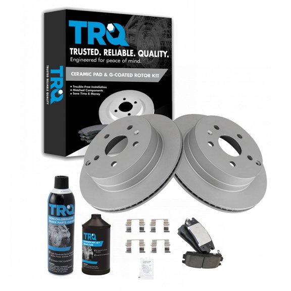TRQ Rear Ceramic Brake Pad & Coated Rotor Kit w/Fluids for Equinox Terrain BKA24282 Fits select: 2010-2017 CHEVROLET EQUINOX, 2010-2017 GMC TERRAIN