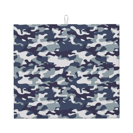 

Dish Drying Mats for Kitchen Counter Classic Blue Camouflage 16x18in Dish Drying Pad Coffee Mat with Hanging Loop Super absorbent Kitchen Counter Mat Coffee Bar Accessories