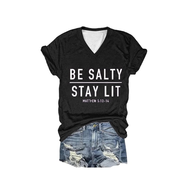 Camiseta informal de manga corta con estampado y cuello en V para mujer