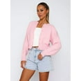 thumbnail image 2 of Women'S Cropped Cardigan Sweaters Long Sleeve Button Down Sweaters Knit Cardigan Cute Y2k Open Front Crop Top Pink L, 2 of 8