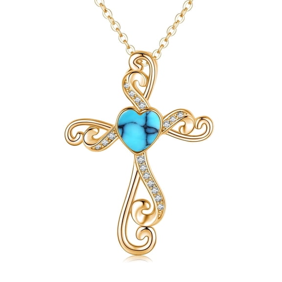 Coachuhhar Cross Necklace 925 Sterling Silver Heart Turquoise Pendant Necklace Cross Jewelry Gifts for Women