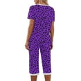 thumbnail image 5 of WMTBSRSW Women's Leopard Print Pajamas Set Short Sleeve Sleepwear 2 Piece V Neck Top and Capri Pants Summer Loose Casual Lounge Sets with Pockets S-XXL, 5 of 7