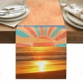thumbnail image 2 of Abstract Sunset Table Runner, Seaside Orange Landscape Vintage Collage Cotton Linen Kitchen Table Decoration Washable Dining Tabletop Runners for Home Party Decor 14x72 Inches, 2 of 9