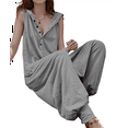 thumbnail image 3 of Mono con Botones y Capucha para Mujer, Sin Mangas, con Bolsillos Gris M, 3 of 6