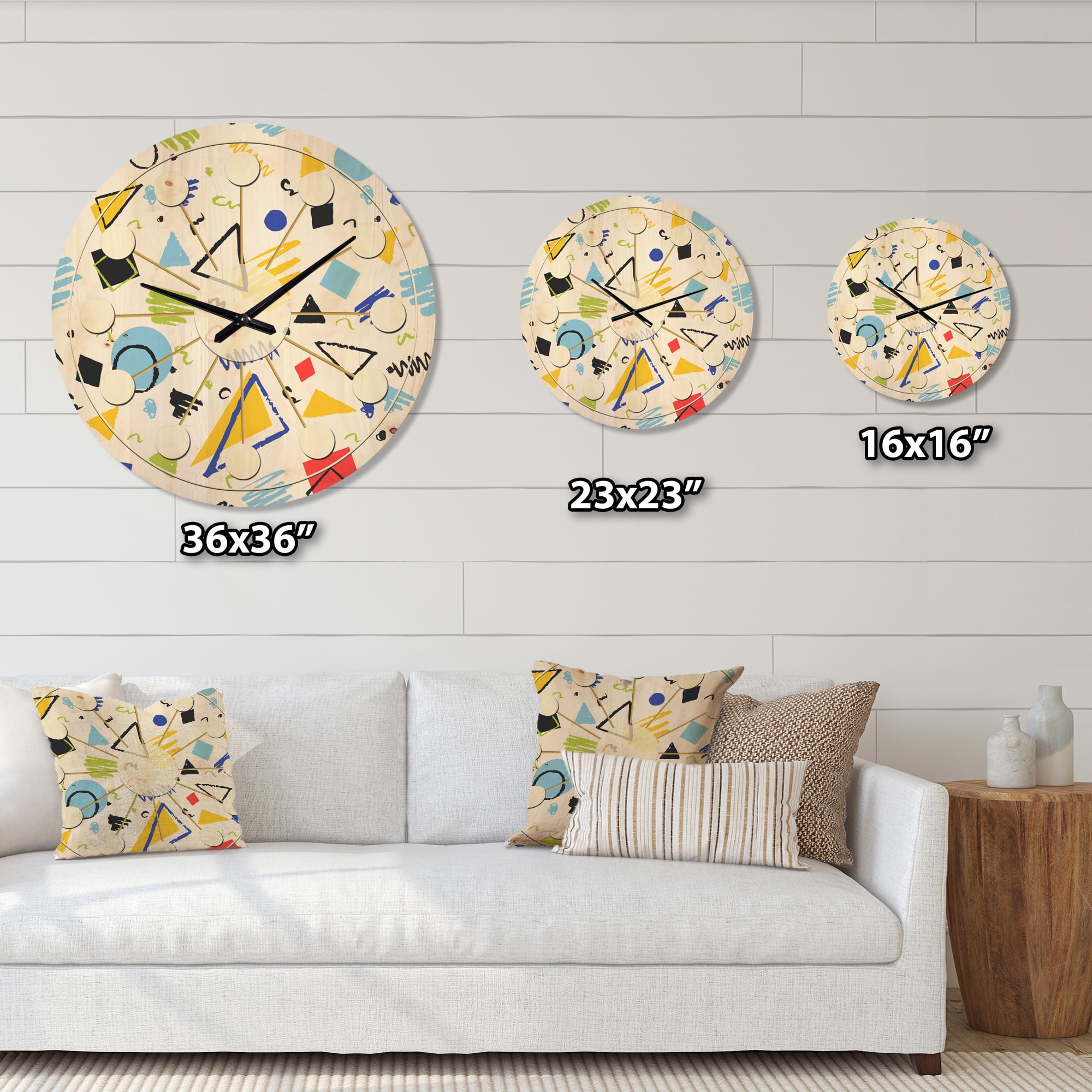 Designart 'Retro Geometric Design III' Mid-Century Modern Wood Wall Clock