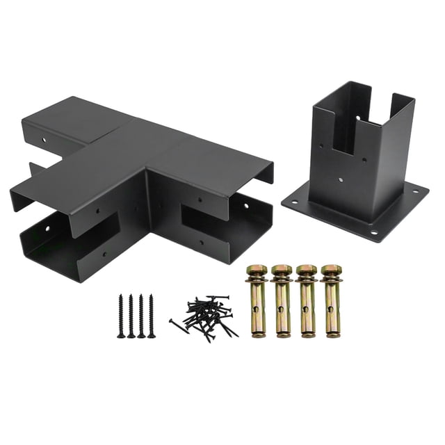 Steel Woodwork Pergola Kit Elevated Wood Stand T Bracket Hardware For 4X4 Lumber 1Set