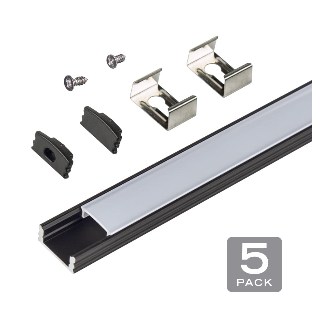 Surface Mount LED Tape Light Mounting Channel 5-Pack (1m / 39 in. each) -  Black 