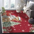 thumbnail image 6 of Christmas Cat Area Rug 2.7x5ft Winter Snowflake Xmas Tree Poinsettia Red Non-Slip Washable Square Rugs Soft Felt Indoor Floor Mat for Bedroom Kitchen Living Room Bathroom, 6 of 8