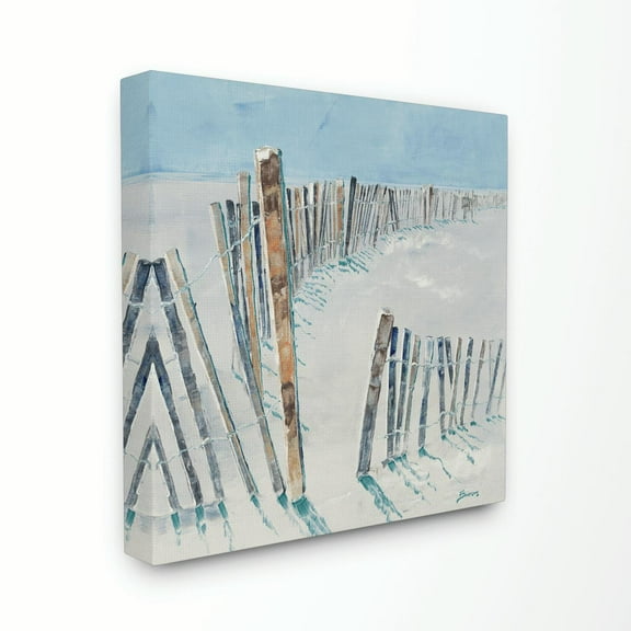 Stupell Home Décor Beach Fence Ocean Landscape Blue Brown Painting Canvas Wall Art by Third and Wall