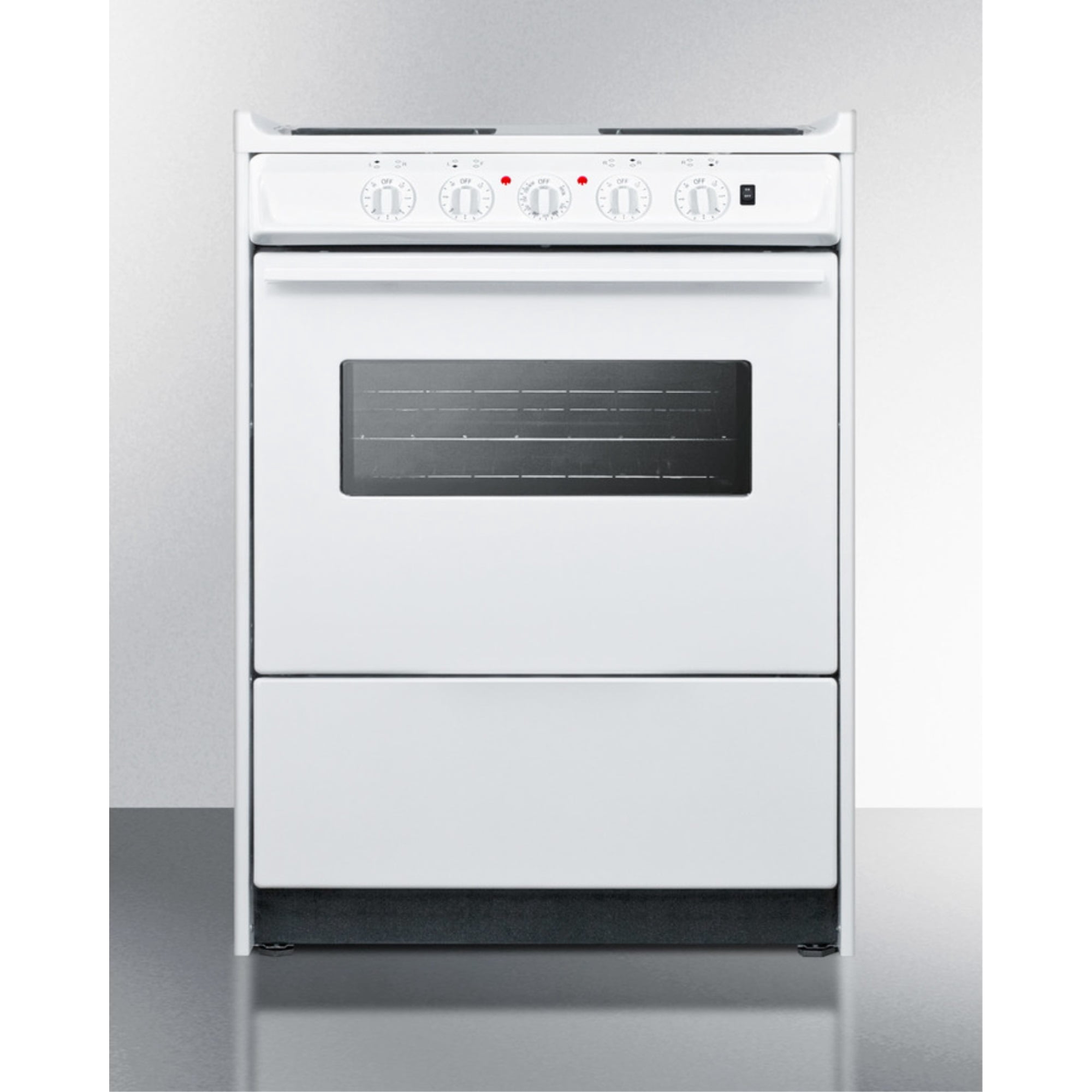 24" wide slide-in style electric coil top range in white with oven window