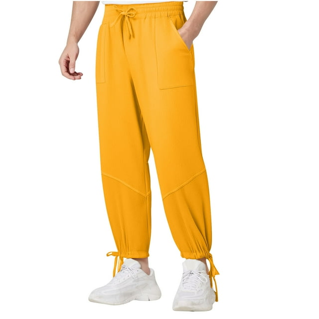 Plebaso Men's Casual Pants Elastic Waist Drawstring Jogger Pants Lightweight Ankle Trousers with Pockets