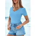 thumbnail image 4 of PRETTYGARDEN Women Spring Tops Trendy Ribbed Short Sleeve V Neck Fitted Basic Tee Shirts Casual Going Out Summer Outfits, 4 of 10
