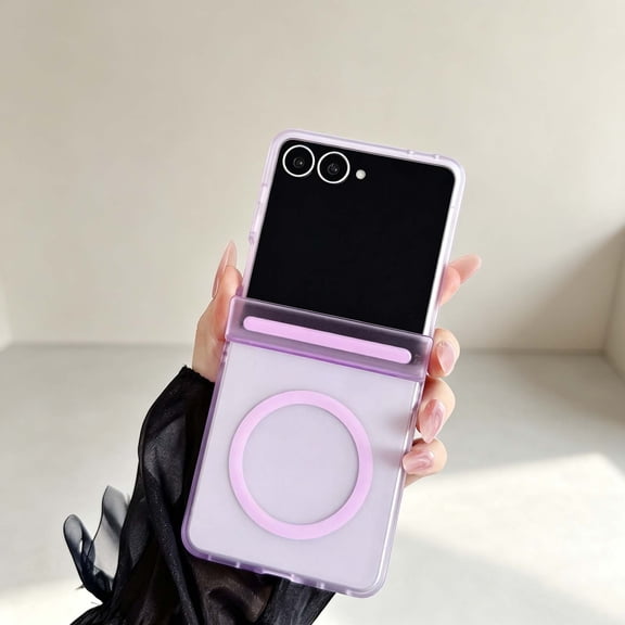 For Samsung Galaxy Z Flip 7 FE/6 Phone Case,Compatible with Mag-Safe,Anti-fingerprint Matte Translucent Back,Hinge Protection,Skin-Feel Shockproof Non-Slip Thin Fit Phone Case,Purple