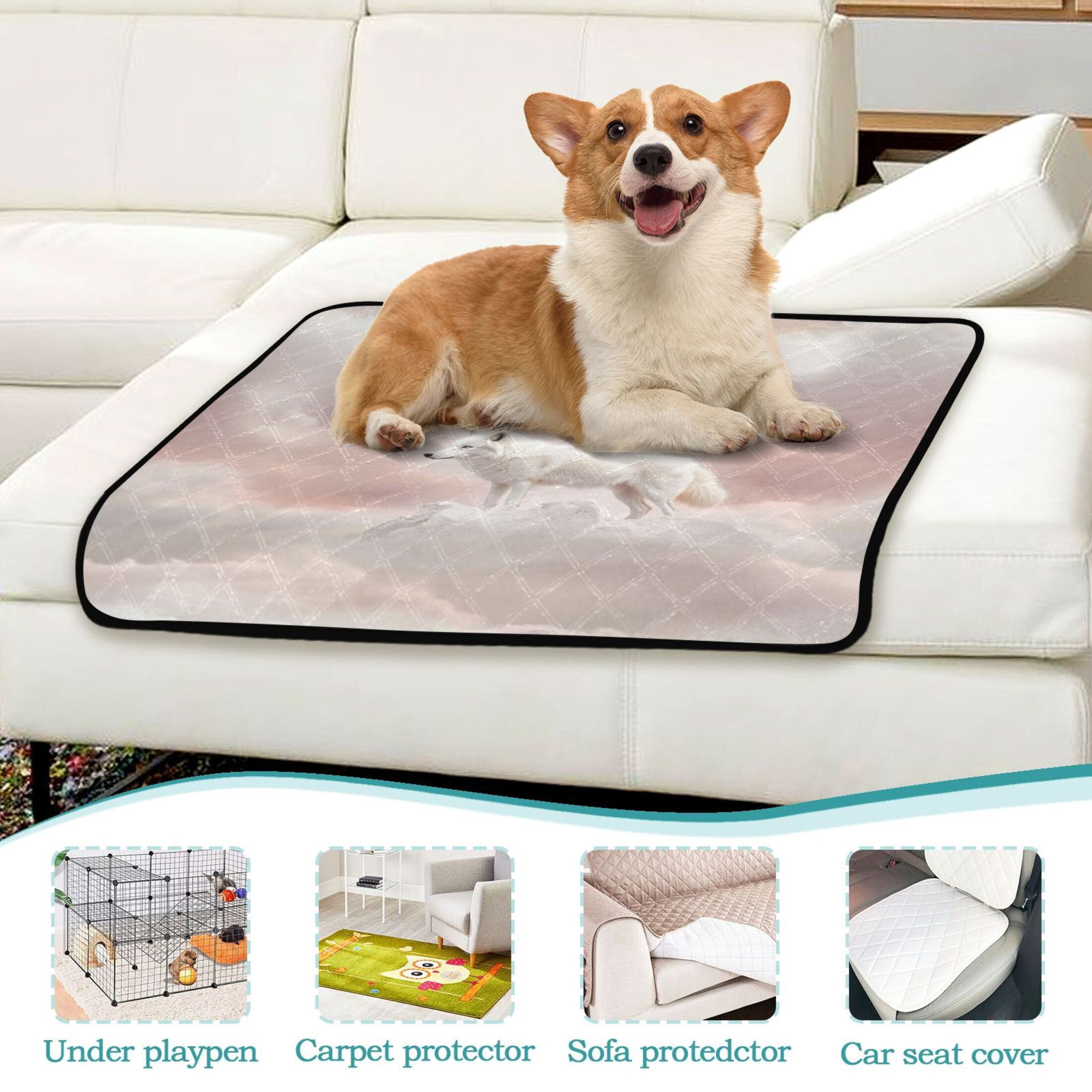Washable Pet Pee Pads with Super Absorbent Reusable Training Pads for Dogs & Cats White Wolf on A Cloud