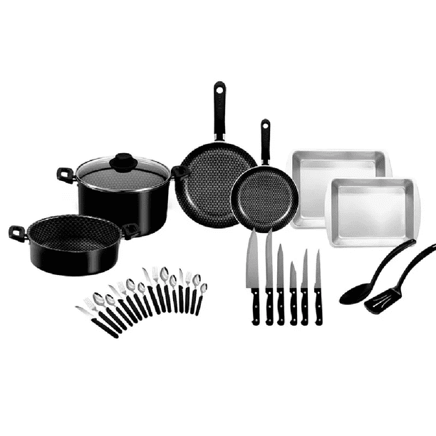Batería De Cocina Ekco 31 Pzas De Aluminio Con Antiadherente negro Malubero Batería De Cocina