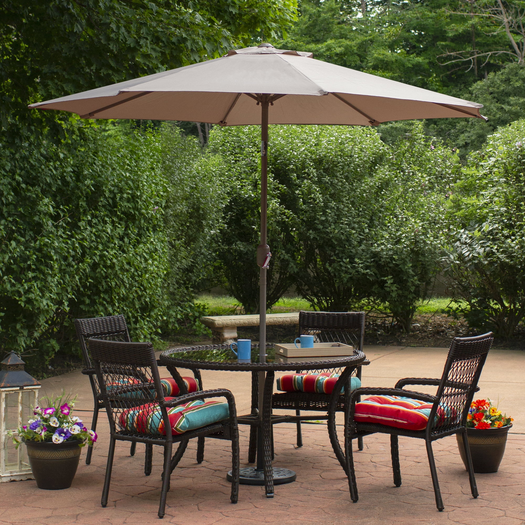 9ft Outdoor Patio Market Umbrella with Hand Crank and Tilt Taupe