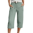 thumbnail image 4 of KAUOD Kids Girls Cotton Linen Cropped Pants with Pockets Solid Baggy Wide Leg Straight Summer Casual Pants Sport Trousers, 4 of 7