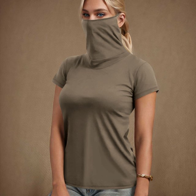 Solid Color Face Mask, Summer Casual Top, Lightweight Fabric, Short Sleeve Design, For Outdoor Activities, Sun Protection, Breathable Material, Fashionable Accessory, Daily Wear, Travel Gear