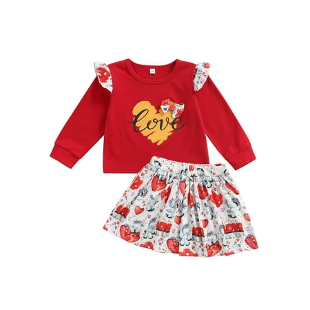 

Pudcoco Girl Sets Valentine s Day Printing Long Sleeve Tops Short Skirt