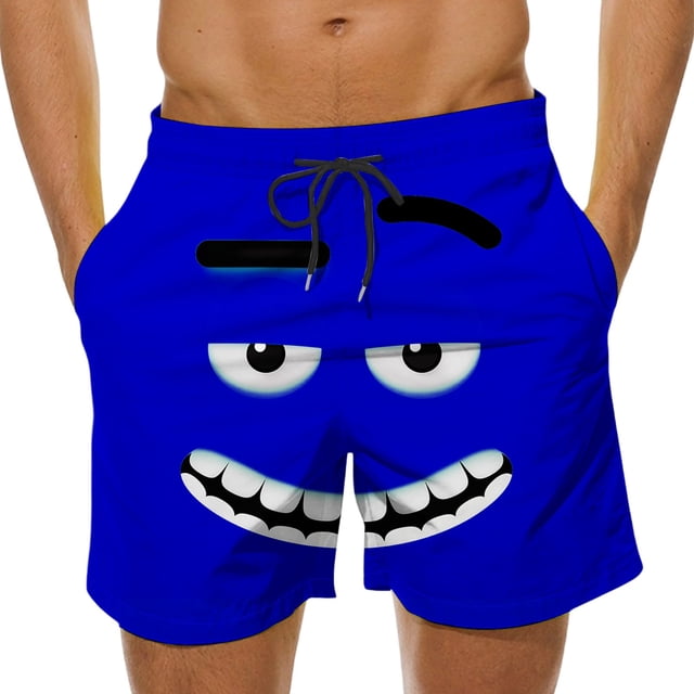 Men's Humorous Printed Casual Shorts Drawstring Waist Swim Pants Breathable Fabric for Daily Summer