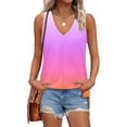 thumbnail image 5 of Summer Womens Gradient Print Sleeveless Shirts V Neck Tank Tops Loose Fitted Tunic Tees Casual Trendy Camisole Side Split Cami Going Out, 5 of 7