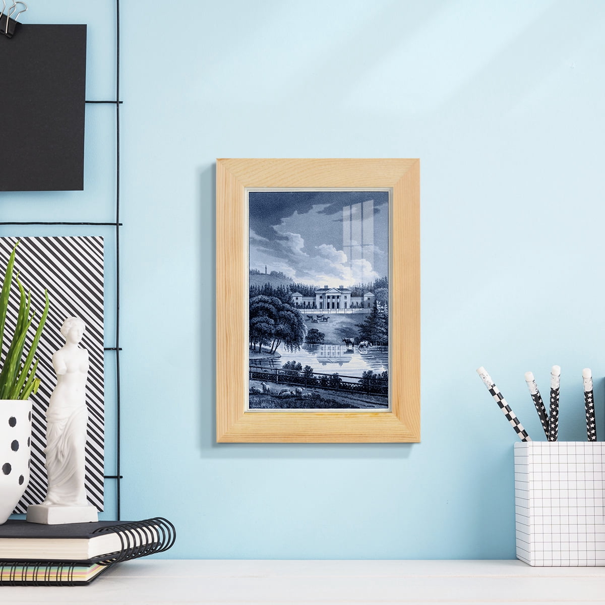 Estate View I -Framed Print w/glass-Natural Wood