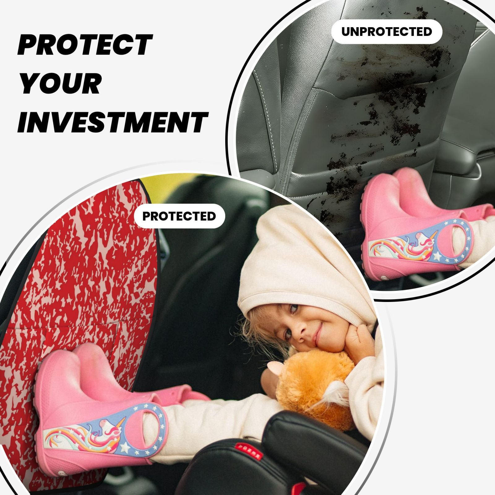 Xecao Beef Pattern Car Seat Back Protector 2 Pack Large Capacity Pocket, Kick Mats Back Seat Protector