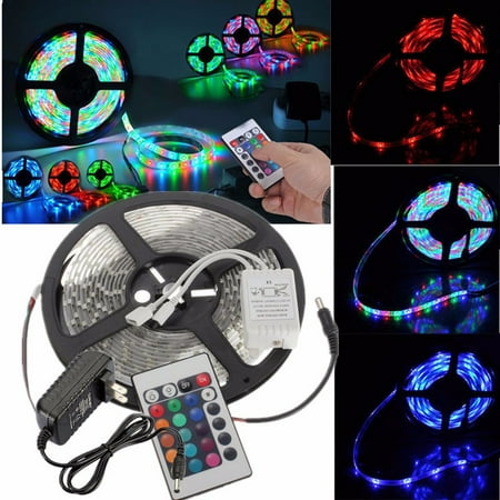 Decorative Led Lights For Home Waterproof 5M 300 LED RGB 3528 LED Christmas Flexible Strip Light with 24 Key IR Remote Xmas LED Strip Car Home Decorative ()