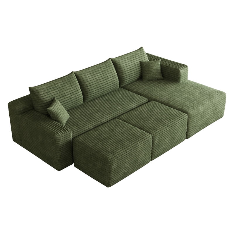 94'' Cloud Sectional Sofa with 2 Ottomans, Modular Upholstered Sofa Couch with Deep Seat, Plush Corduroy Fabric U Shaped Sofa for Living Room, Right Facing Chaise