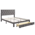 thumbnail image 2 of Queen Size Upholstered Bed Frame, Platform Bed Frame with Storage Drawers, Queen Size Bed Include Velvet Headboard Wingback and Strong Wood Slats Support, No Box Spring Needed, Gray, 2 of 7