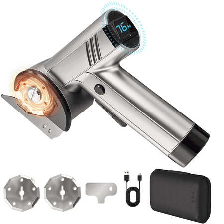 GOLDLEMON Silver Cardboard Cutter – 25W Rotary Cutter for Fabric & Electric Scissors with 2 SK5 Blades, 4-Speed, 2000mAh Battery, Safety Lock & Storage Bag