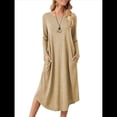 thumbnail image 1 of Pijama de Mujer con Cuello Redondo, Larga y Bolsillos Caqui L, 1 of 9